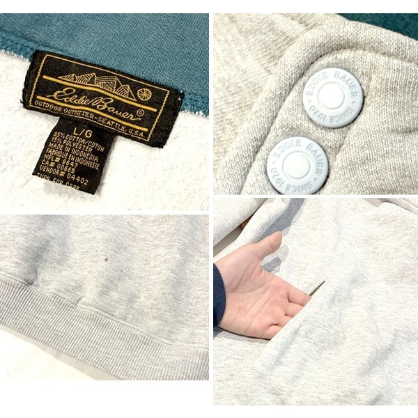 画像2: 90's ビンテージ【Eddie Bauer】【エディーバウアー】【黒タグ】グレー【無地】【ハーフスナッププルオーバースウェット】【サイズL】 