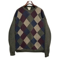 90's USA製【St. John's Bay】【セントジョーンズベイ】緑 アーガイル柄【コットンセーター】【サイズL-TALL】 