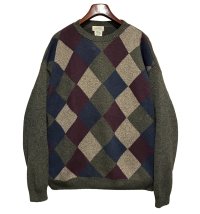 90's USA製【St. John's Bay】【セントジョーンズベイ】緑 アーガイル柄【コットンセーター】【サイズL-TALL】 
