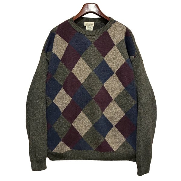 画像1: 90's USA製【St. John's Bay】【セントジョーンズベイ】緑 アーガイル柄【コットンセーター】【サイズL-TALL】 