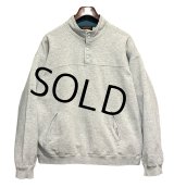 90's ビンテージ【Eddie Bauer】【エディーバウアー】【黒タグ】グレー【無地】【ハーフスナッププルオーバースウェット】【サイズL】 