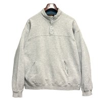 90's ビンテージ【Eddie Bauer】【エディーバウアー】【黒タグ】グレー【無地】【ハーフスナッププルオーバースウェット】【サイズL】 
