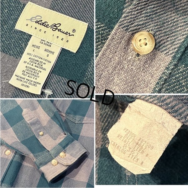 画像2: 90’ｓ〜【ビンテージ】Eddie Bauer【エディーバウアー】【緑ｘグレー】チェック柄【ネルシャツ】【サイズL】 