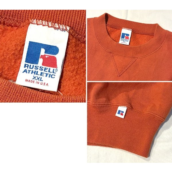画像2: 90'ｓ【USA製】【RUSSELL】ラッセル 【ビンテージ】オレンジ【無地】【クルーネック】前V スウェット【サイズXXL】 