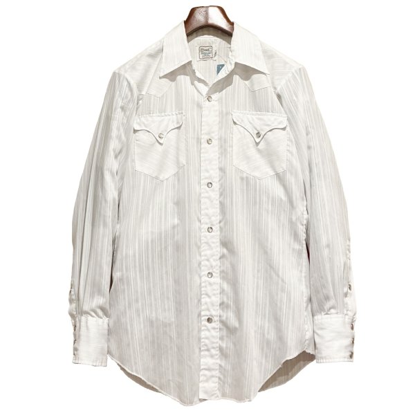 画像1: 70's【H BAR C】 ビンテージ 【エイチバーシー】【白】ストライプ【スナップボタン】【ウエスタンシャツ】【15-33】  