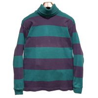 〜90's【USA製】ビンテージ【L.L.Bean】LLビーン【緑ｘ紫】ボーダー【タートルネック】ロンT【レディース古着】【レディースＳ】 