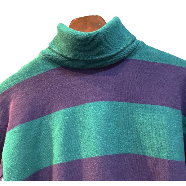 画像4: 〜90's【USA製】ビンテージ【L.L.Bean】LLビーン【緑ｘ紫】ボーダー【タートルネック】ロンT【レディース古着】【レディースＳ】 