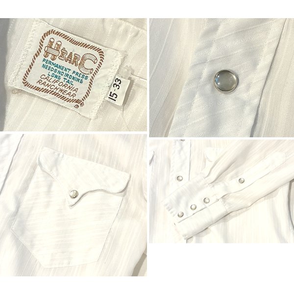 画像2: 70's【H BAR C】 ビンテージ 【エイチバーシー】【白】ストライプ【スナップボタン】【ウエスタンシャツ】【15-33】  