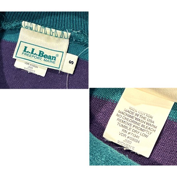 画像2: 〜90's【USA製】ビンテージ【L.L.Bean】LLビーン【緑ｘ紫】ボーダー【タートルネック】ロンT【レディース古着】【レディースＳ】 