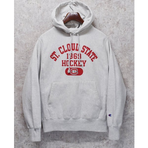 画像1: ビンテージ【チャンピオン】【Champion】グレー【ST.CLOUD STATE HOCKEY】ホッケーチーム【プリント】【リバースウィーブパーカー】【サイズS】 