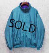 90's【パタゴニア】patagonia ナイロン【シェルドシンチラジャケット 】【エメラルドグリーン×紫】【裏フリースブルゾン】【サイズXL】 