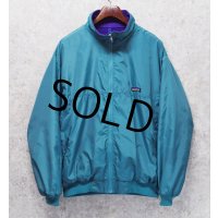 90's【パタゴニア】patagonia ナイロン【シェルドシンチラジャケット 】【エメラルドグリーン×紫】【裏フリースブルゾン】【サイズXL】 