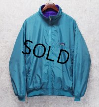 90's【パタゴニア】patagonia ナイロン【シェルドシンチラジャケット 】【エメラルドグリーン×紫】【裏フリースブルゾン】【サイズXL】 