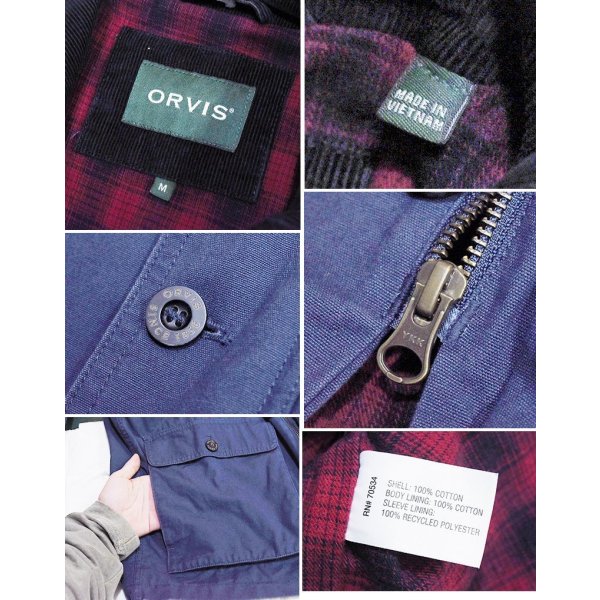画像2: ORVIS【オービス】ビンテージ【紺ｘ襟コーデュロイ】裏地赤チェック【コットンジャケット】【サイズＭ】 