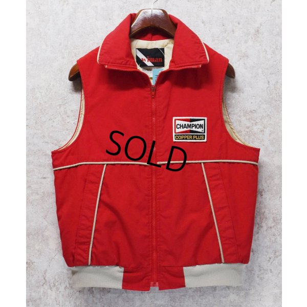 画像1: ~８０’s USA製【ビンテージ】【WIMAN】【Champion】【チャンピオンプラグ】【赤】【ダウンベスト】【サイズL】 