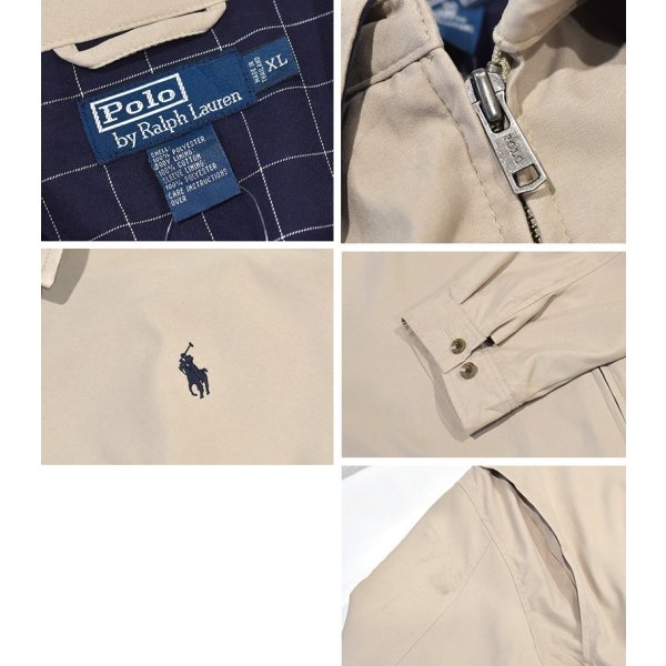 画像2: 【ビンテージ】【ラルフローレン】【POLO RALPH LAUREN】【ベージュｘ裏地紺格子柄】ジップアップ【ブルゾン】スウィングトップ【サイズXL】 