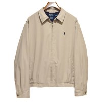 【ビンテージ】【ラルフローレン】【POLO RALPH LAUREN】【ベージュｘ裏地紺格子柄】ジップアップ【ブルゾン】スウィングトップ【サイズXL】 