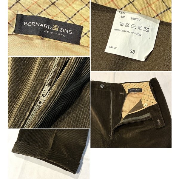画像2: ビンテージ フランス製？【BERNARD ZINS】ベルナールザンス【ブラウン】２タック【コーデュロイパンツ】コーデュロイスラックス【38】 