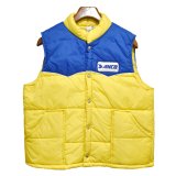 ~80's【ビンテージ】【ANCO】【黄色×青】中綿入り【ダウンベスト】ワッペン付き ジップアップベスト【サイズＬ】 