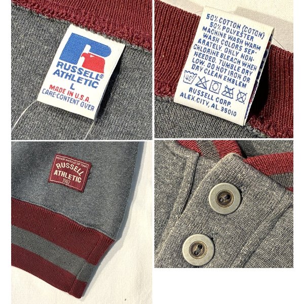 画像2: 90's【USA製】【RUSSELL】ラッセル 【ビンテージ】チャコールｘリブエンジライン 【ヘンリーネックスウェット】【サイズL】 