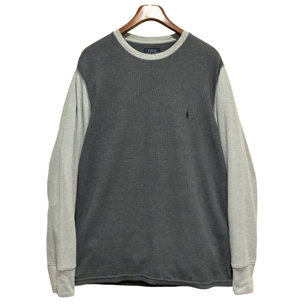 画像1: 【ビンテージ】【PORO RALPH LAUREN】【ラルフローレン】【チャコールｘグレー】ロンT【サーマルロンT】【サイズL】 