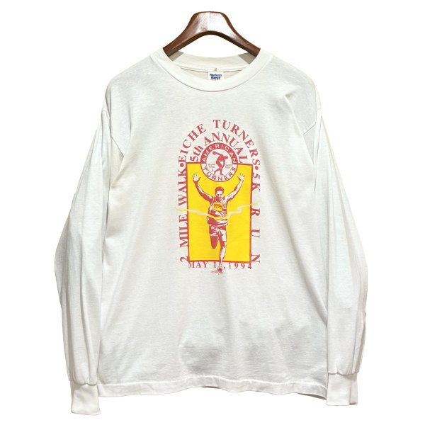 画像1: 【90’s】USA製【Murina's Best】ビンテージ【マラソン】バックプリント付き【白】【ロンT】【サイズL】 