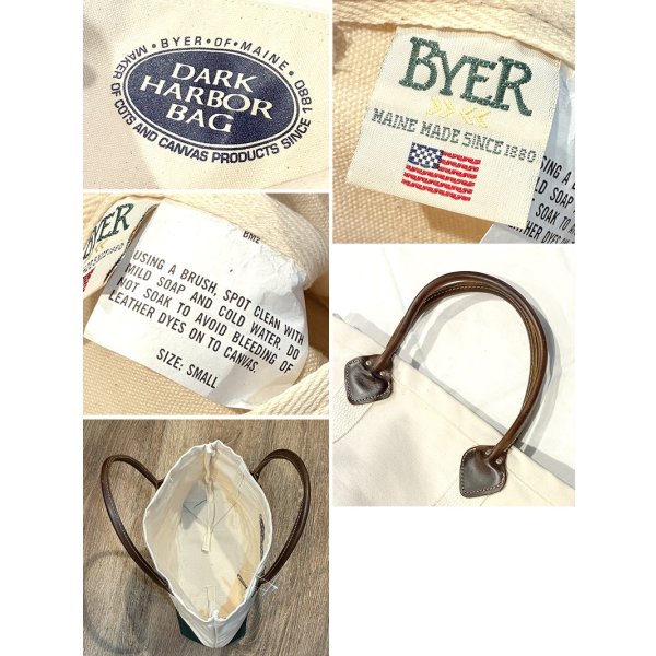 画像2: デッドストック【ビンテージ】【BYER】【バイヤー】生成りｘ緑【レザーハンドル】【キャンバストート】【トートバッグ】【キャンバストート】サイズS 