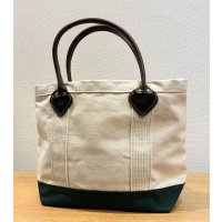 デッドストック【ビンテージ】【BYER】【バイヤー】生成りｘ緑【レザーハンドル】【キャンバストート】【トートバッグ】【キャンバストート】サイズS 