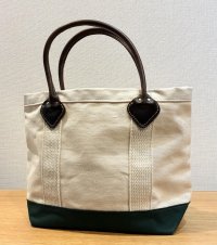 デッドストック【ビンテージ】【BYER】【バイヤー】生成りｘ緑【レザーハンドル】【キャンバストート】【トートバッグ】【キャンバストート】サイズS 