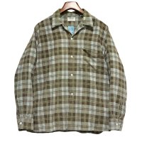 60's USA製【ビンテージ】【ARROW】アロー【ブラウン系チェック】開襟シャツ【フランネルシャツ】【サイズL】  