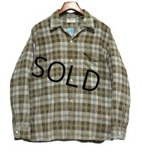 60's USA製【ビンテージ】【ARROW】アロー【ブラウン系チェック】開襟シャツ【フランネルシャツ】【サイズL】  