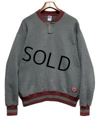 90's【USA製】【RUSSELL】ラッセル 【ビンテージ】チャコールｘリブエンジライン 【ヘンリーネックスウェット】【サイズL】 