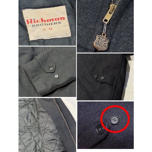 画像2: 〜70's【ビンテージ】【Richman Brothers】【リッチマンブラザーズ】チャコール【ウール】【ジップアップジャケット】【US42】 