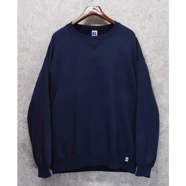 画像1: 90's【USA製】【RUSSELL】ラッセル 【ビンテージ】ネイビー【紺】前V【無地】【クルーネックスウェット】【サイズXLT】 