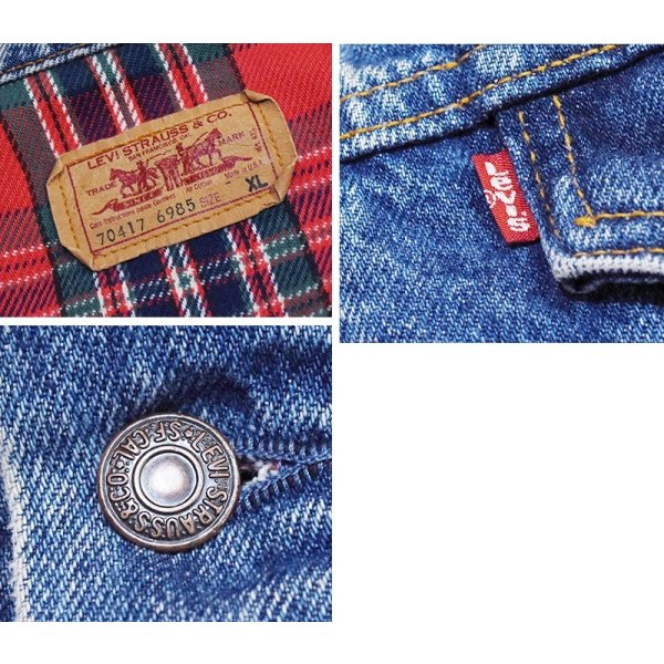 画像2: 90’s【USA製】ビンテージ【LEVI'S】【リーバイス】【70417-6985】【裏地赤チェック】【デニムジャケット】【サイズXL】 