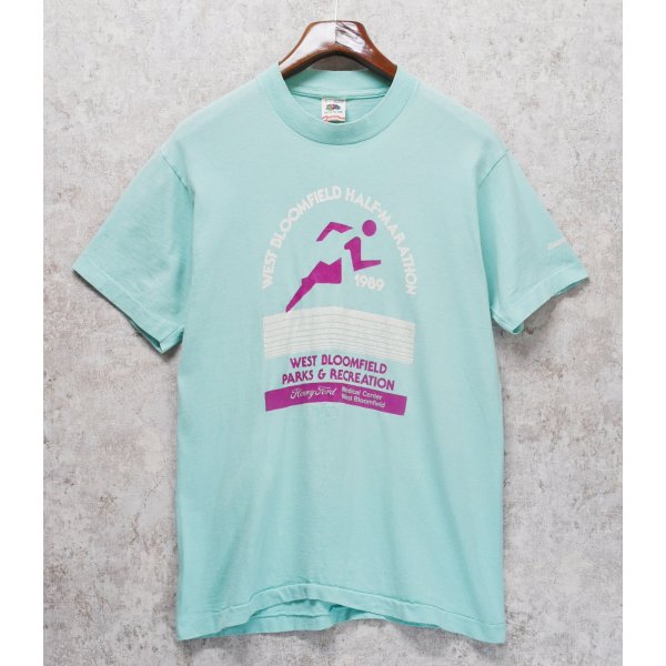 画像1: 90's【USA製】 ビンテージ【FRUIT OF THE LOOM 】フルーツオブザルーム【ターコイズ】 west bloomfield half marathon 【 Tシャツ】【サイズL】 
