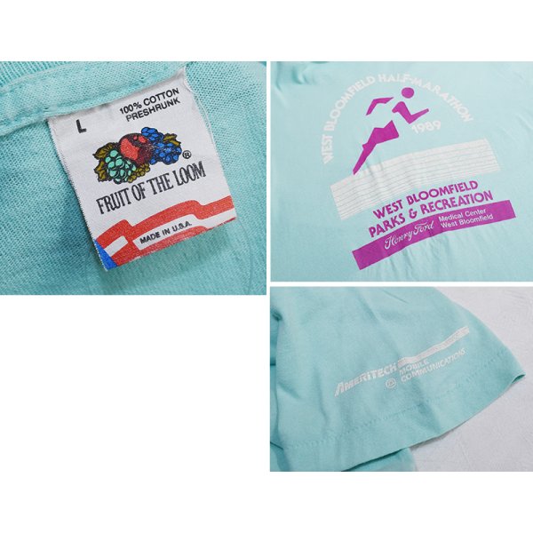 画像2: 90's【USA製】 ビンテージ【FRUIT OF THE LOOM 】フルーツオブザルーム【ターコイズ】 west bloomfield half marathon 【 Tシャツ】【サイズL】 
