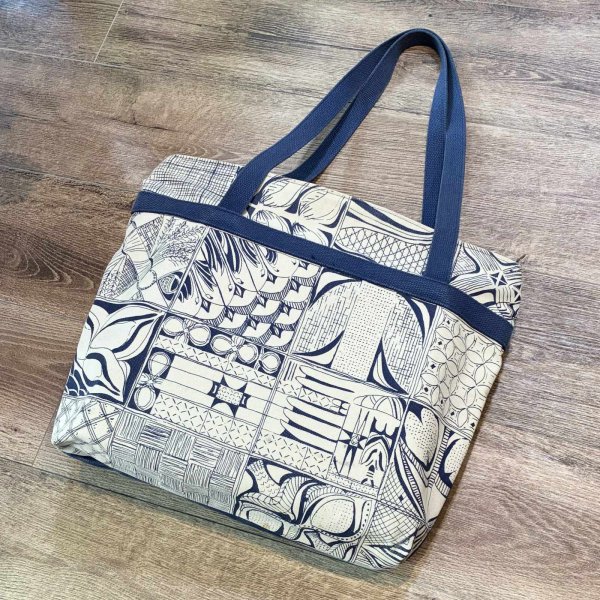 画像1: ∼70's【ビンテージ】【紺ｘ白】模様【トートバッグ】 