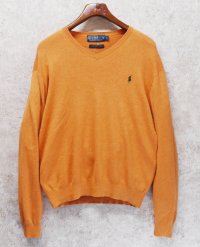90’s ビンテージ【ラルフローレン】POLO RALPH LAUREN【オレンジ】【Vネック】PIMAコットン【コットンセーター】【サイズL】  