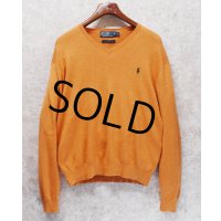 90’s ビンテージ【ラルフローレン】POLO RALPH LAUREN【オレンジ】【Vネック】PIMAコットン【コットンセーター】【サイズL】  