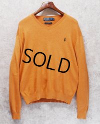 90’s ビンテージ【ラルフローレン】POLO RALPH LAUREN【オレンジ】【Vネック】PIMAコットン【コットンセーター】【サイズL】  