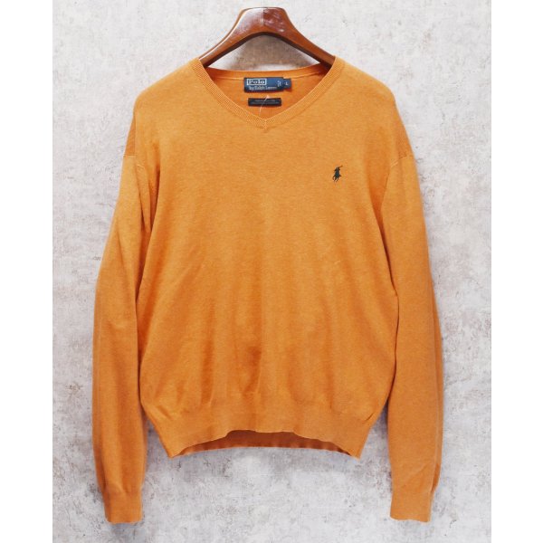 画像1: 90’s ビンテージ【ラルフローレン】POLO RALPH LAUREN【オレンジ】【Vネック】PIMAコットン【コットンセーター】【サイズL】  