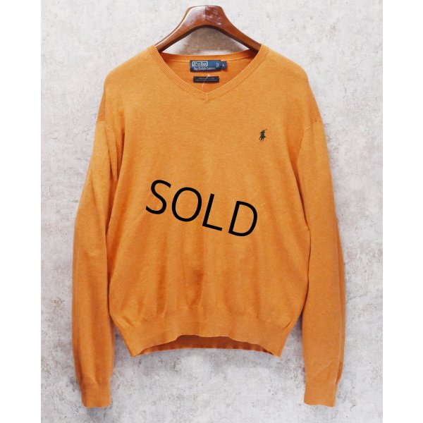画像1: 90’s ビンテージ【ラルフローレン】POLO RALPH LAUREN【オレンジ】【Vネック】PIMAコットン【コットンセーター】【サイズL】  