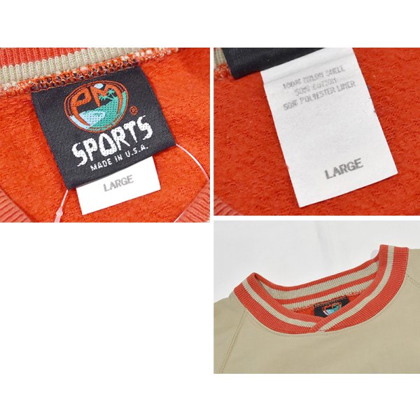画像2: 90's【USA製】ビンテージ【PM SPORTS】【ベージュｘ赤リブ】【クロスネック】プルオーバー【裏地フリース】【サイズL】 