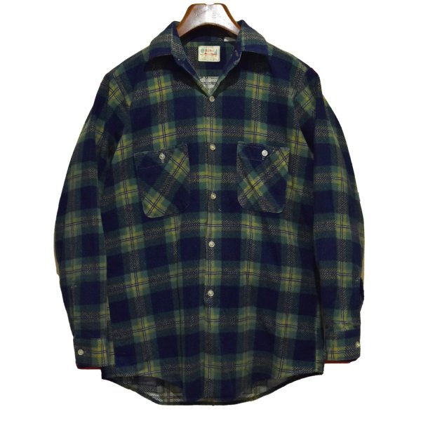 画像1: 70's【USA製】【ビンテージ】【FIVE BROTHER】【ファイブブラザー】紺×緑【チェック柄】【ネルシャツ】フランネルシャツ【US15】 