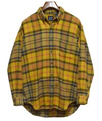 90's~【ビンテージ】【オールドギャップ】【GAP】オレンジ【チェック柄】【ネルシャツ】フランネルシャツ【BDシャツ】【サイズL】 