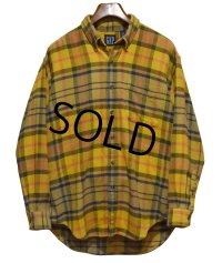 90's~【ビンテージ】【オールドギャップ】【GAP】オレンジ【チェック柄】【ネルシャツ】フランネルシャツ【BDシャツ】【サイズL】 