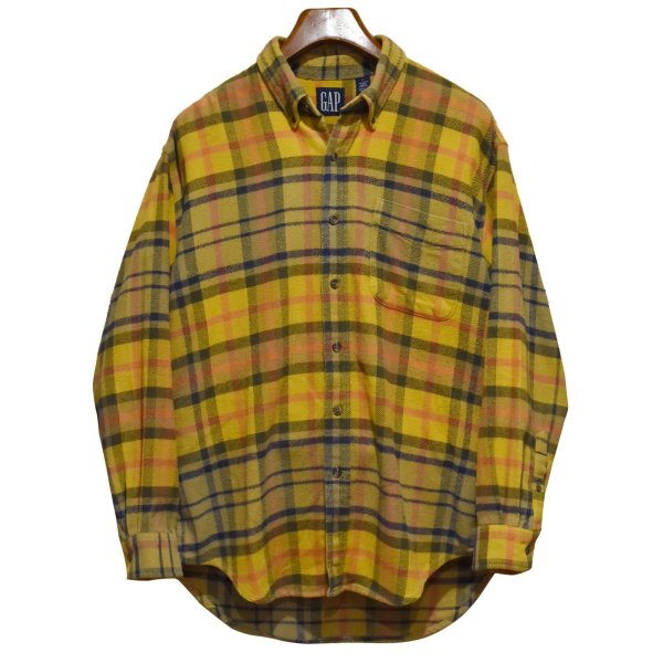 画像1: 90's~【ビンテージ】【オールドギャップ】【GAP】オレンジ【チェック柄】【ネルシャツ】フランネルシャツ【BDシャツ】【サイズL】 