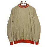 90's【USA製】ビンテージ【PM SPORTS】【ベージュｘ赤リブ】【クロスネック】プルオーバー【裏地フリース】【サイズL】 