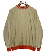 90's【USA製】ビンテージ【PM SPORTS】【ベージュｘ赤リブ】【クロスネック】プルオーバー【裏地フリース】【サイズL】 